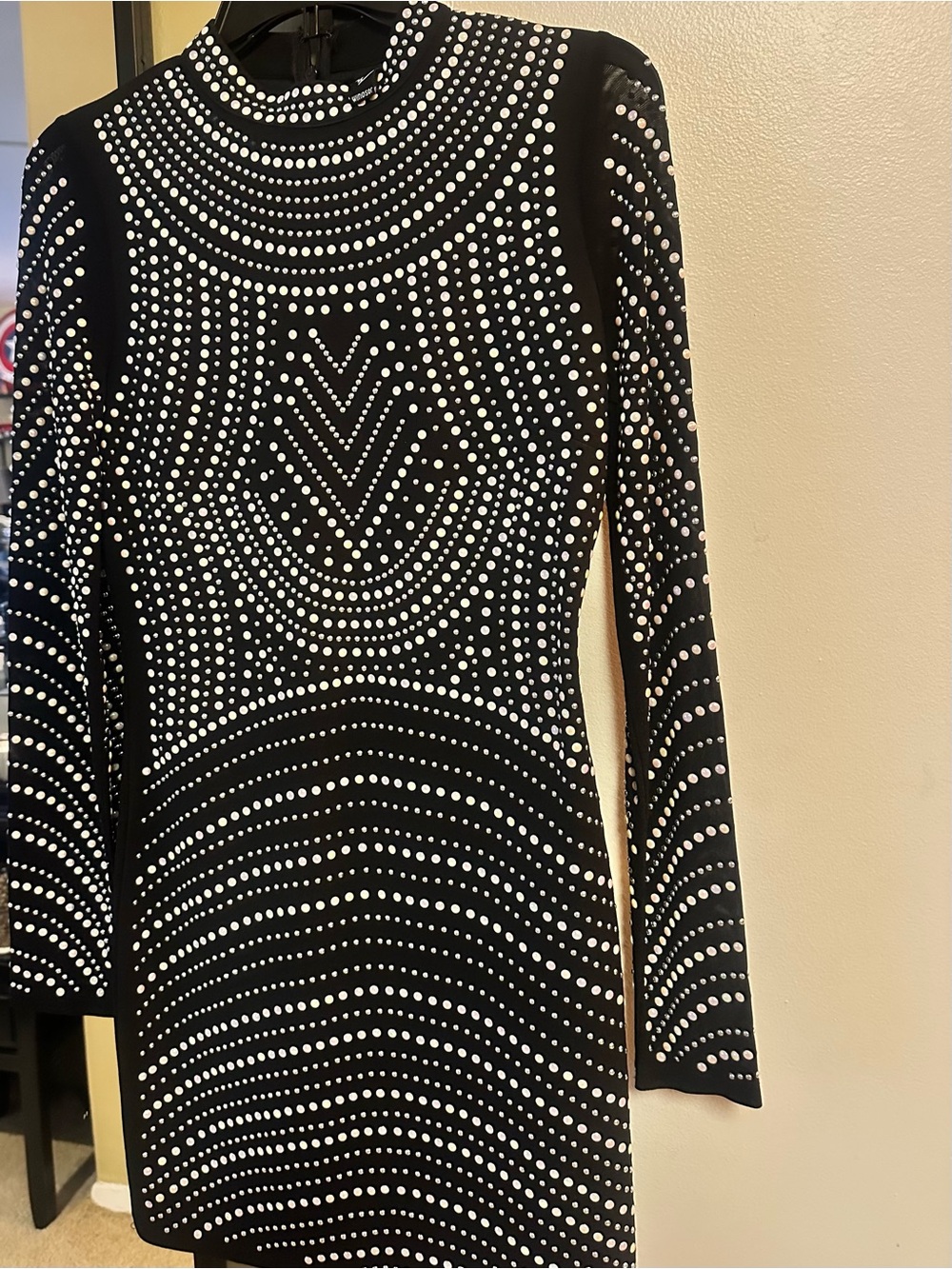 Windsor Black Long-Sleeve Studded Bodycon Dress